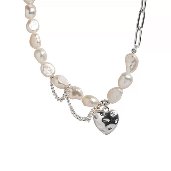 💎NEW 925 Sterling Silver Pearl Asymmetrical Heart Necklace - Picture 4 of 9
